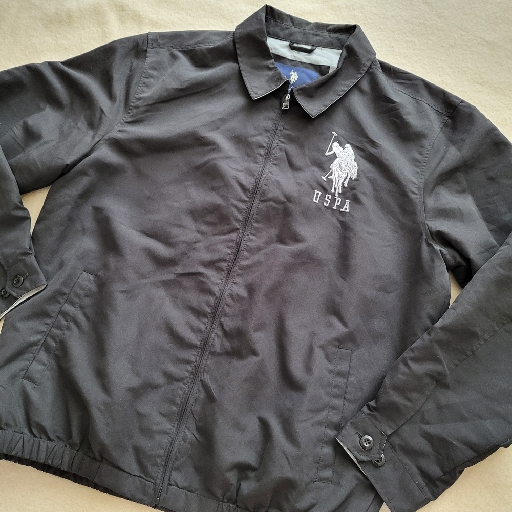 US Polo Assn Black lightweight Jacket Men's Size XL Lined Collar Zip Front